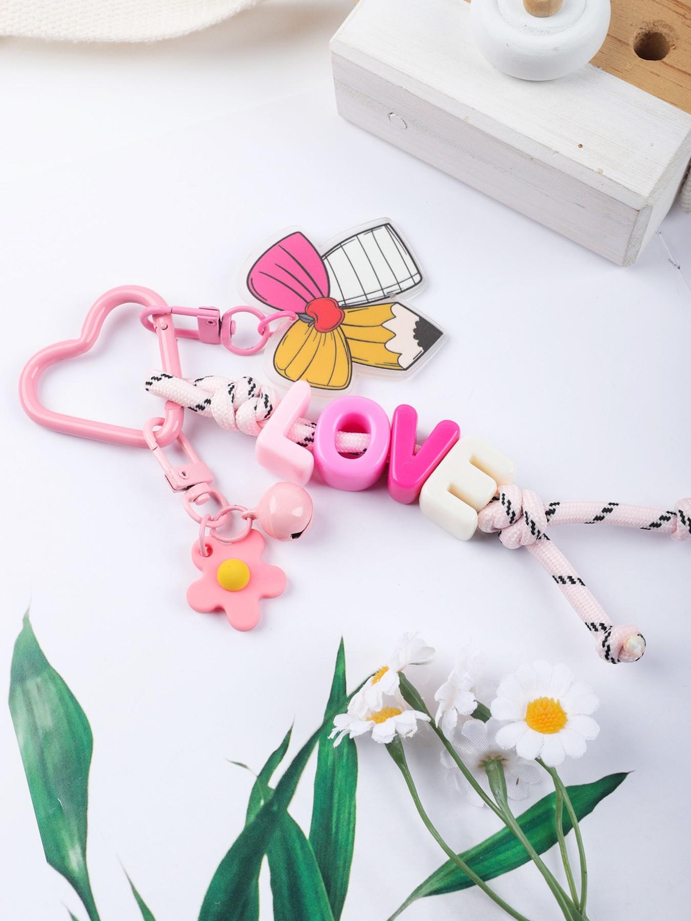 1pc Love Bow Bell Keychain, Acrylic Colorful Letter Keyring, Personalized Name Gift for Birthday Christmas Valentine's Day