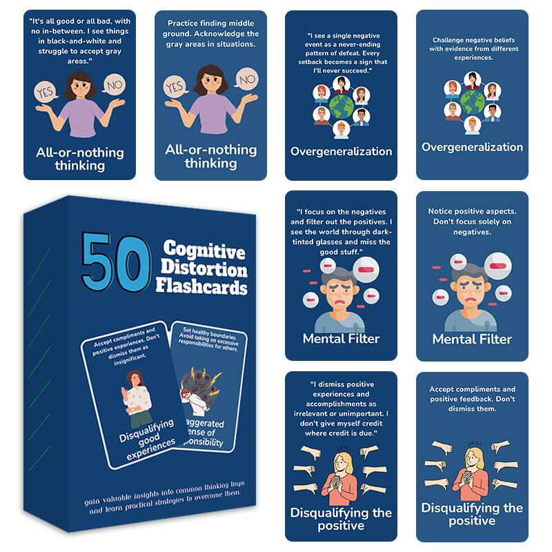 Cognitive Distortion Flashcards Mind Trap 50 Solutions Psychological Flash Cards, Improve Critical Thinking Skills, Mental Health Tools