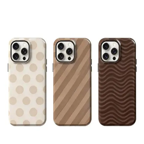 Patterned Lightweight Neutral Brown & Cream Checkered Slim iPhone Case - Shockproof, Rugged Protection, Easy Access Beige Shell for iPhone 11-17 Pro, ProMax, Air, Plus Mobile Devices Accessory