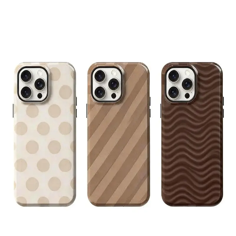 Patterned Lightweight Neutral Brown & Cream Checkered Slim iPhone Case - Shockproof, Rugged Protection, Easy Access Beige Shell for iPhone 11-17 Pro, ProMax, Air, Plus Mobile Devices Accessory