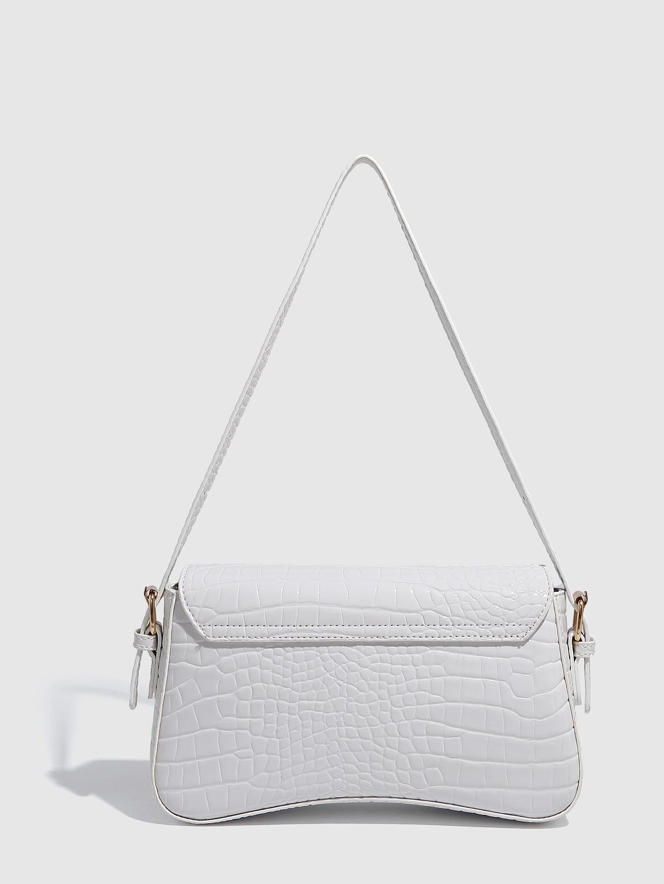 Women's Vintage Minimalist Wine Red Square Bag, Classic Crocodile-Pattern PU Leather Flap Shoulder Bag, Versatile for Commuting and Parties