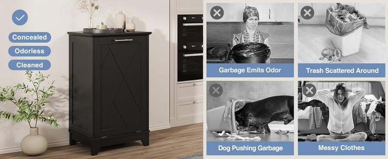 Vabches Trash Cabinet, Tilt Out Trash Cabinet w/Negative ion and deodorizing Function, Free Standing 10 Gallon Recycling Trash Can Cabinet for Kitchen Living Room