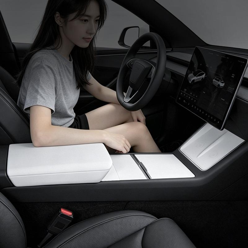Custom Fit Molded Square Silicone Center Console Cover - Painted Clip-On Flip Top Protector for Tesla Model 3 Highland, Model Y Juniper, Durable, Anti-Scratch, Water Resistant Car Armrest Storage Accessory for Effective Interior Protection