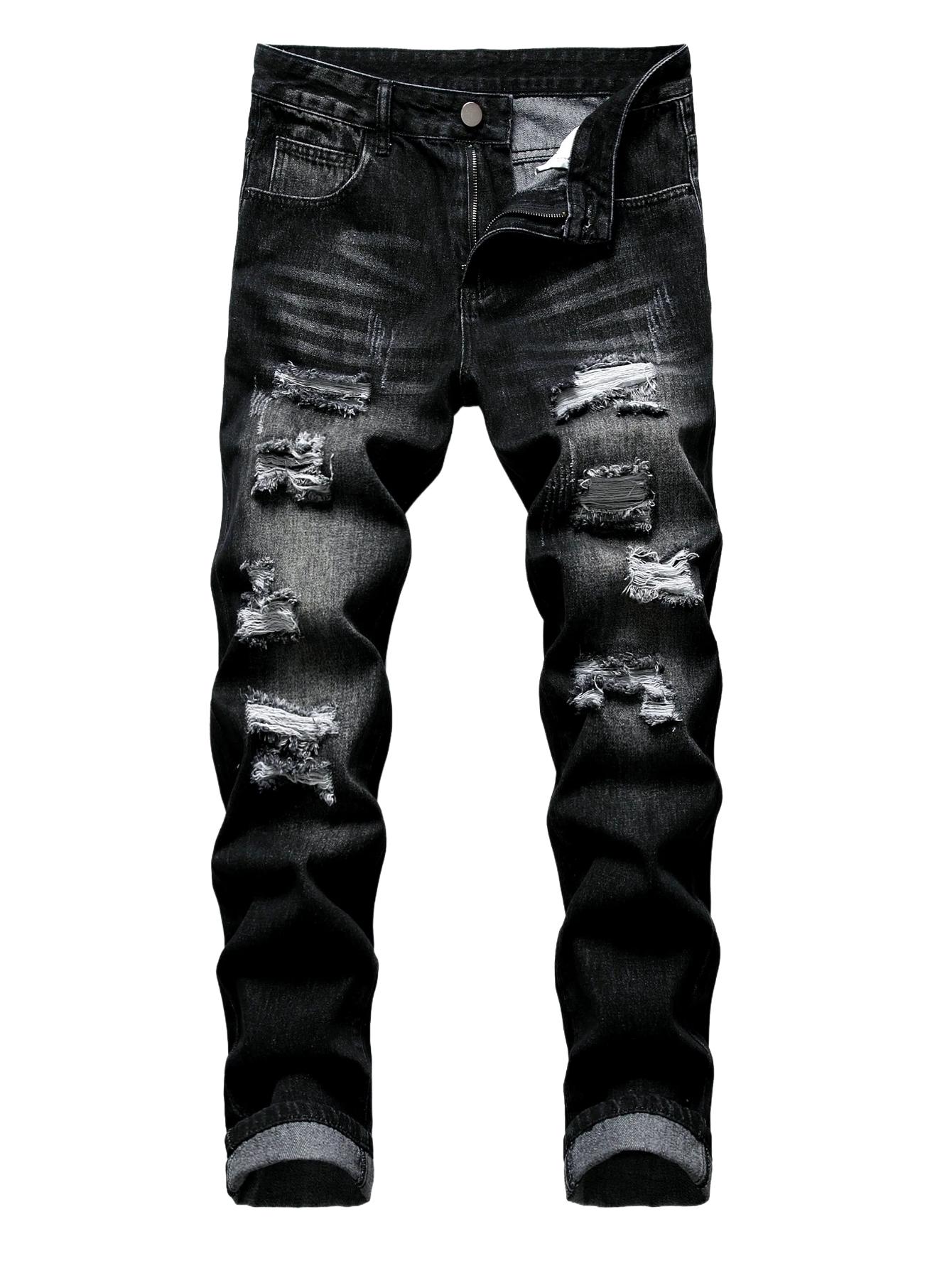 Men's ripped jeans Printed Style, distressed ripped slim straight compression pants ripped n s high street jean fashion boy summer gomez western wear outlet, All Day Comfort, Fit, Chic Look