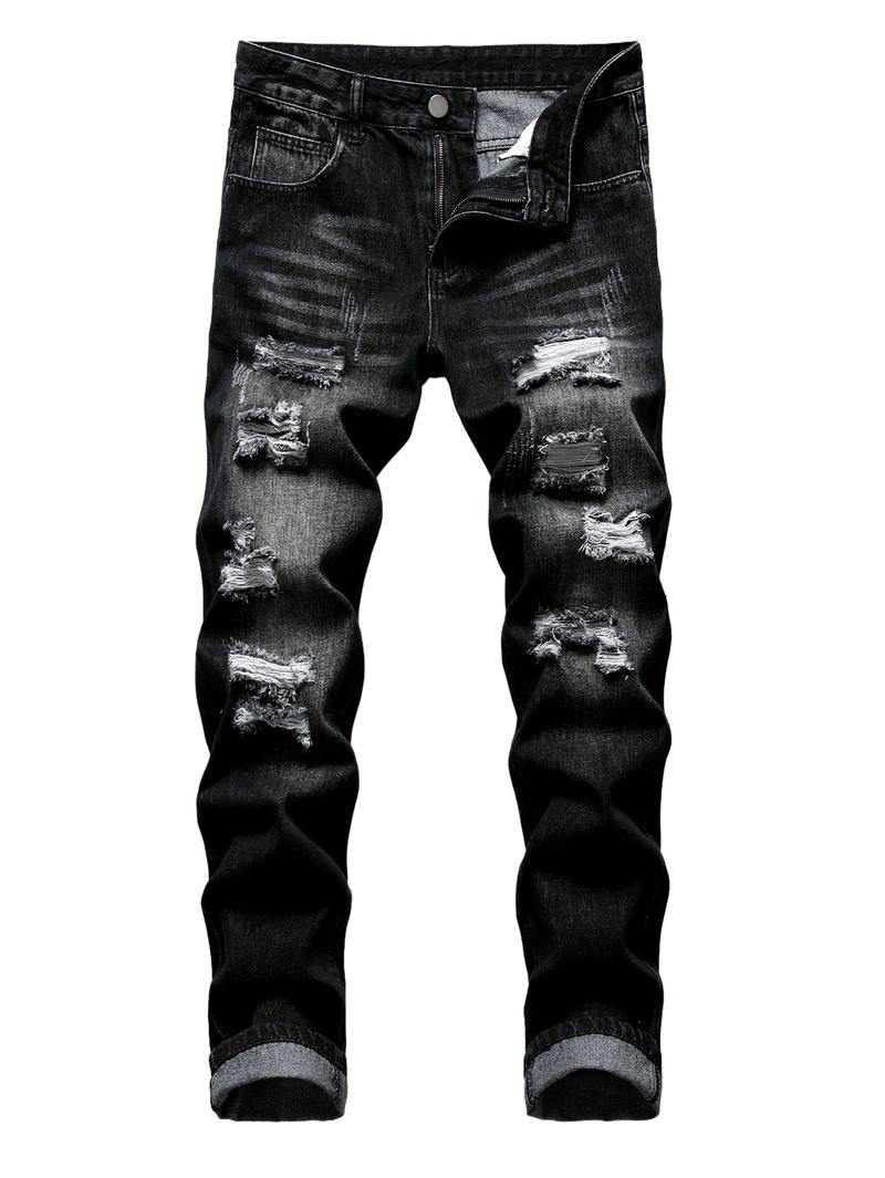 Men's ripped jeans, distressed ripped slim straight jeans compression  pants  ripped  jeans jeans  n  s high street jean fashion boy summer gomez  western  wear  outlet