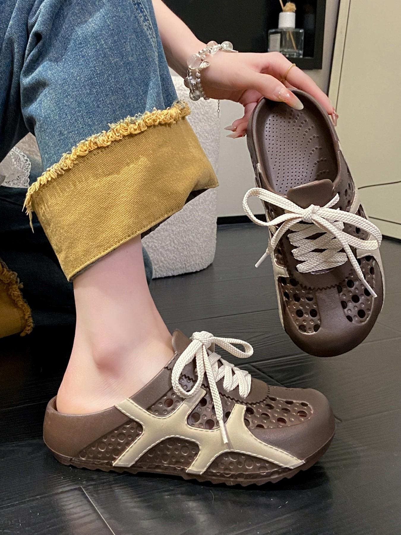 Unique Soft Sandals, Non-Matching Design, Women's Home & Outdoors Slippers, Casual PU Leather Patchwork Eva Sole, Less Than Ankle Height