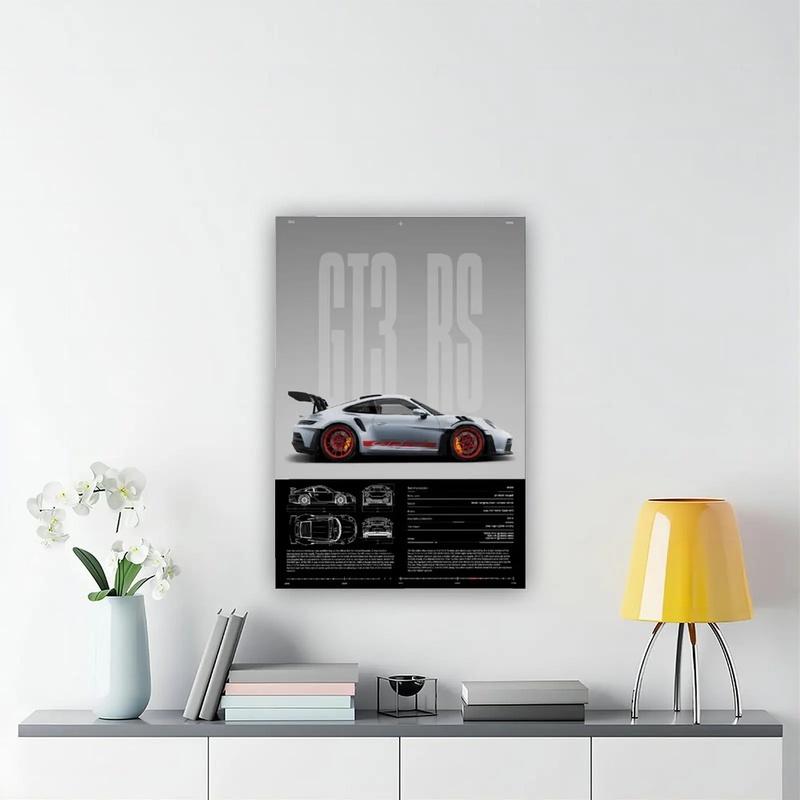 NBHYK Porsche 911 GT3 RS Poster 992 Physical Print Hyper Car Artistic Decor for Bedroom Dorm Man Cave Modern Abstract Design Bathroom Wall Art