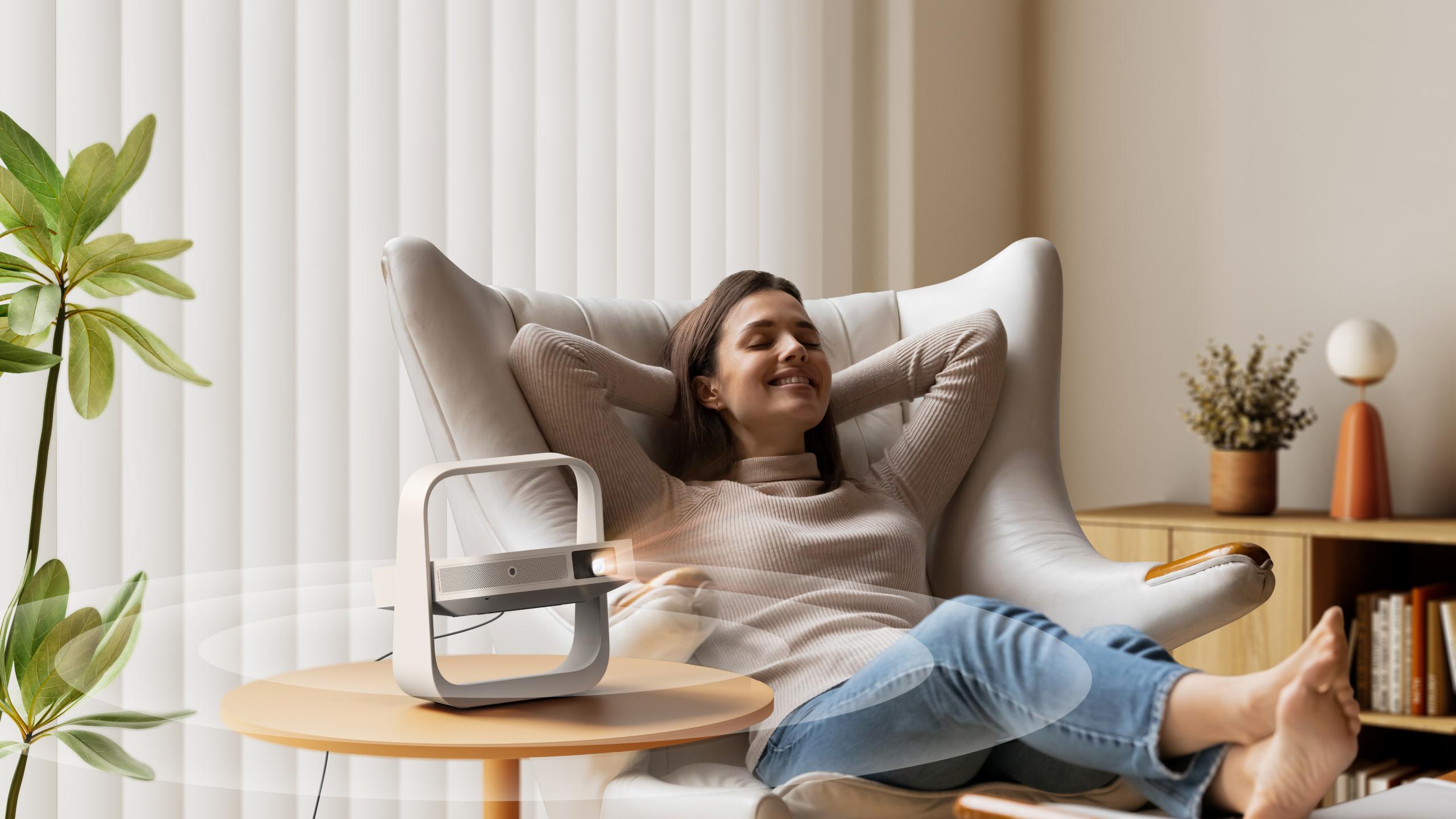 XGIMI Elfin Flip 1080P Portable Projector, XGIMI OS with Licensed Netflix, 400 ISO Lumens, Dual Speakers, ISA, Multiple Connections, Built-In Adjustable Stand,