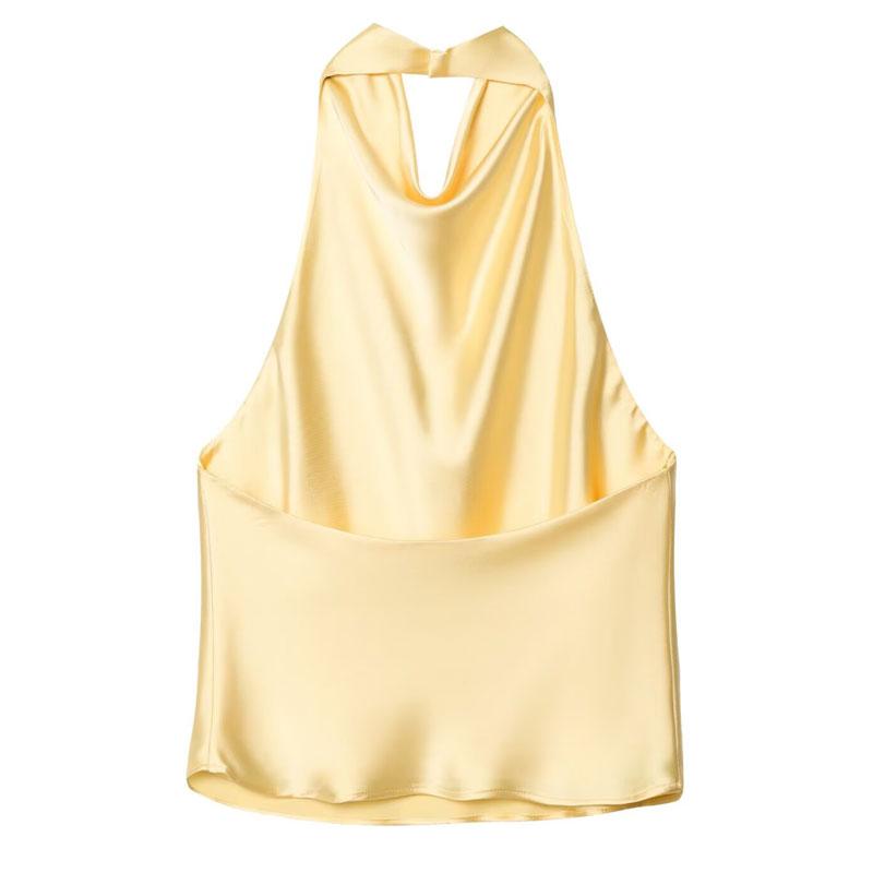 Summer Women's Halter Top Sleeveless Vest Fitted Satin Backless Cute Top Black Pink White Streetwear Elegant Women's Top Casual Brown Sexy Top