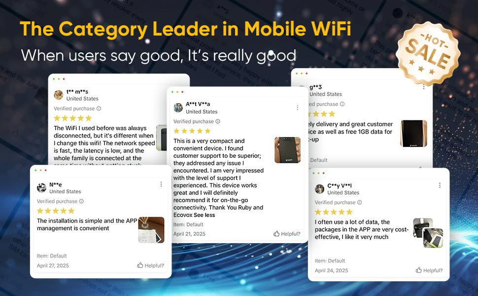 ECOVOX Portable Travel WiFi Router - No SlM Card NeededUpgraded Mobile Hotspot with Free 1GB Data Smart AppControlled for Dorms Travel & Camping
