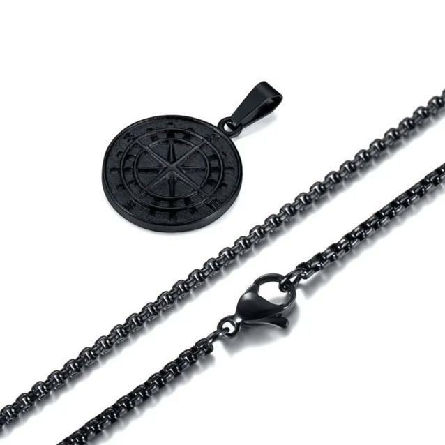Silver Color Mens Compass Necklaces,Vintage Viking North Star Anchor Medal,Stainless Steel Pendant for Male Boyfriend Dad Gift