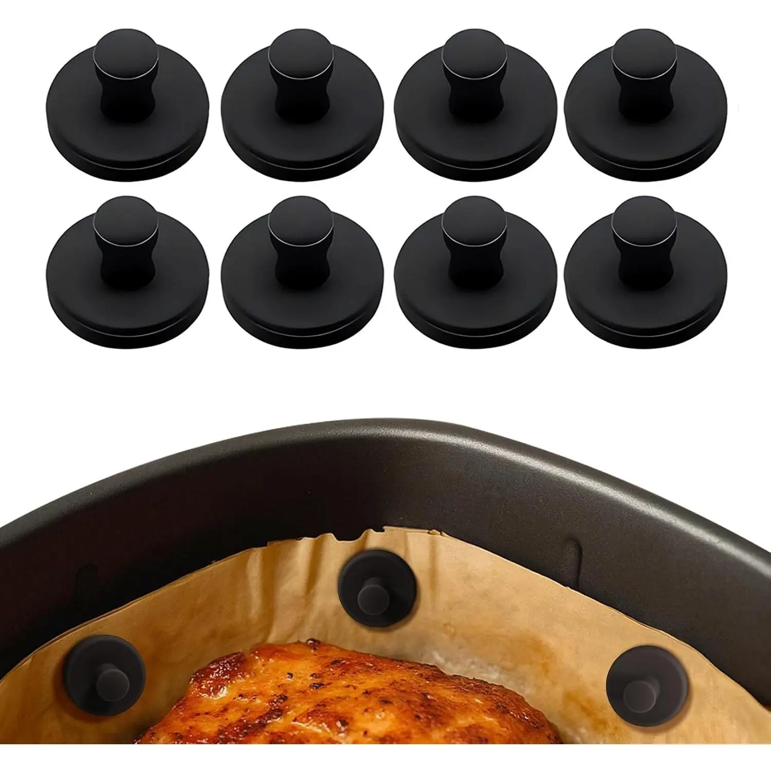 Air Fryer Magnets Silicone Full Enclosed,100% BPA FREE Waterproof Rust-proof & High-Resistant for Air Fryer Paper, Secures Disposable Paper Liner Safely Prevents Burning & Food Covering -8pcs