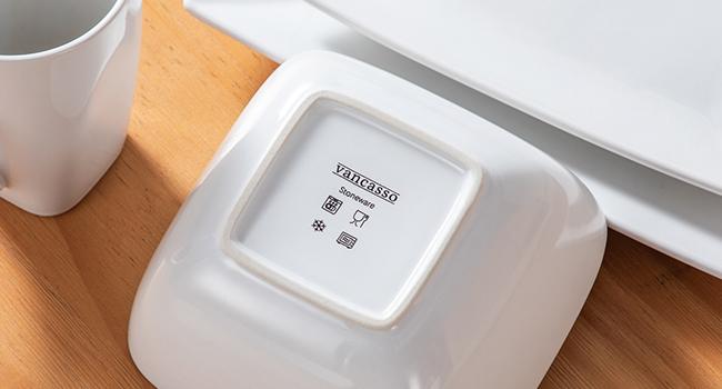 vancasso Soho Stoneware Square Dinner Set, 16 Piece Black/White Dinnerware Service Set, Kitchen Plate Crockery Set with Dinner Plate, Dessert Plate, Bowls and Mug, Service for 4 vancasso Soho Stoneware Square Dinner Set, 16 Piece Black/White Dinnerware Service Set, Kitchen Plate Crockery Set with Dinner Plate, Dessert Plate, Bowls and Mug, Service for 4