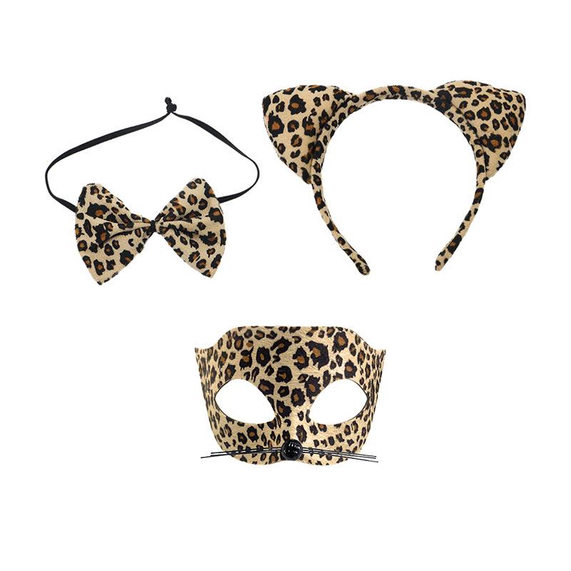 Teen Leopard Print Cat Ears Headband Set, Halloween Costume for Teens, Includes Mask and Bow Tie, Fun Cat Ear Accessories