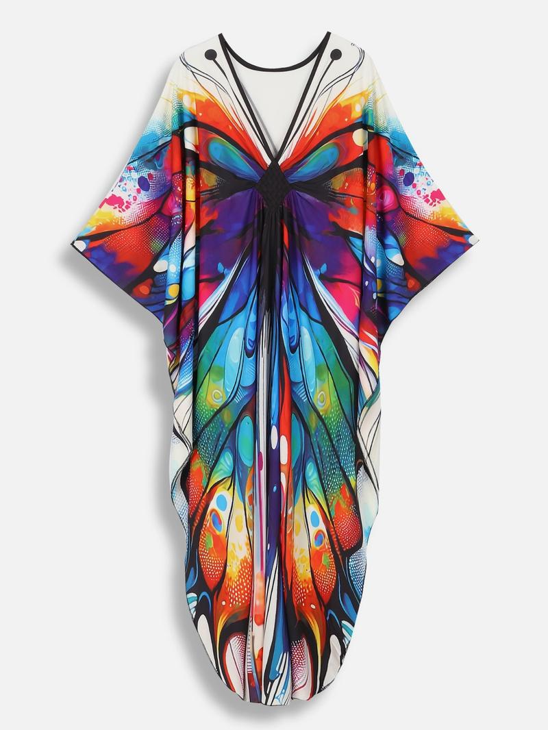 EDOLYNSA plus size Kaftan Dresses for Women printing Moo Moo Dress muumuu caftan beach dress lightweight swimsuit cover-up relaxed flowy outfit vacation Bohemian robe Q1588