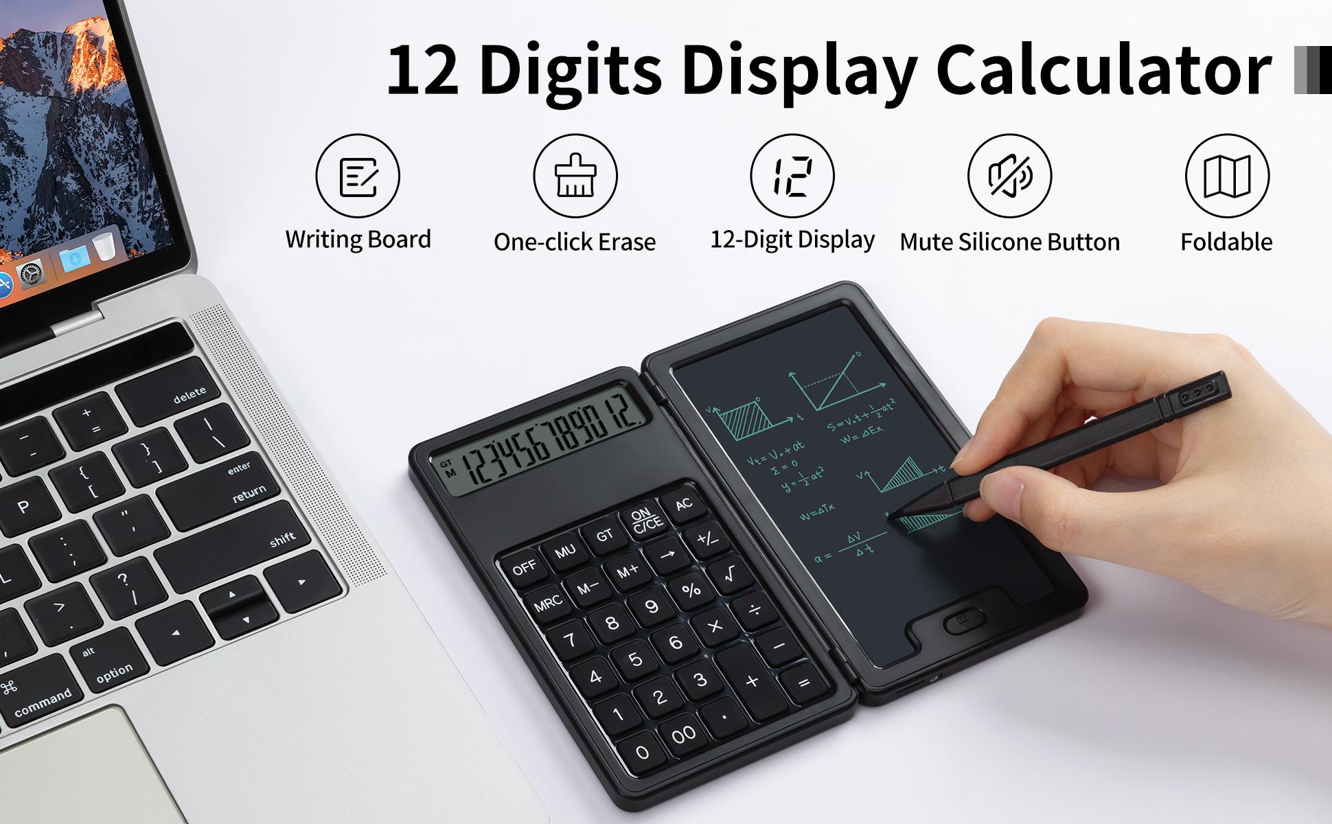 Desk Portable Basic Calculator with Notepad and Stylus, 12 Digit Large Display Multi-Function for Office, School, Home & Basic Financial