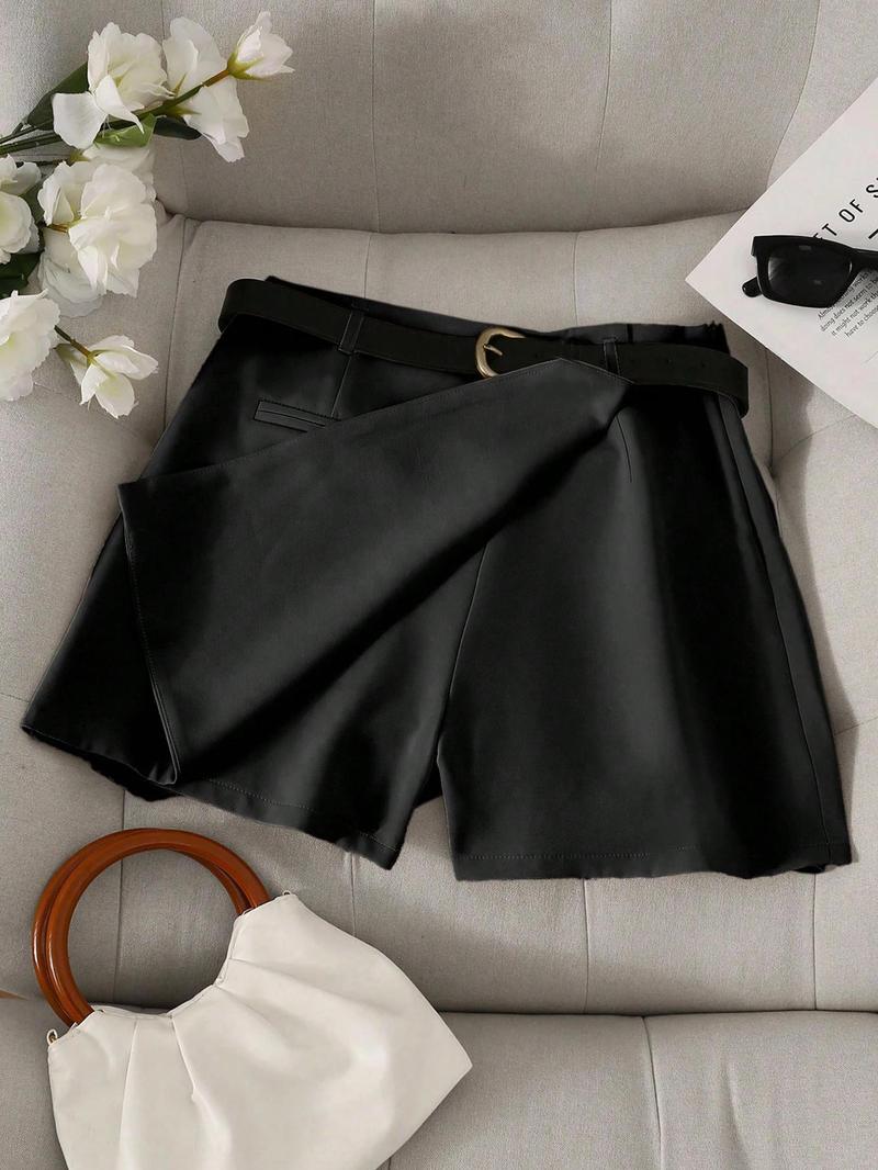 Women's Asymmetrical Hem Skirt Pants Set, Multifunctional One-Piece Shorts, Beltless Matching Skirt Pants 2 Piece Set