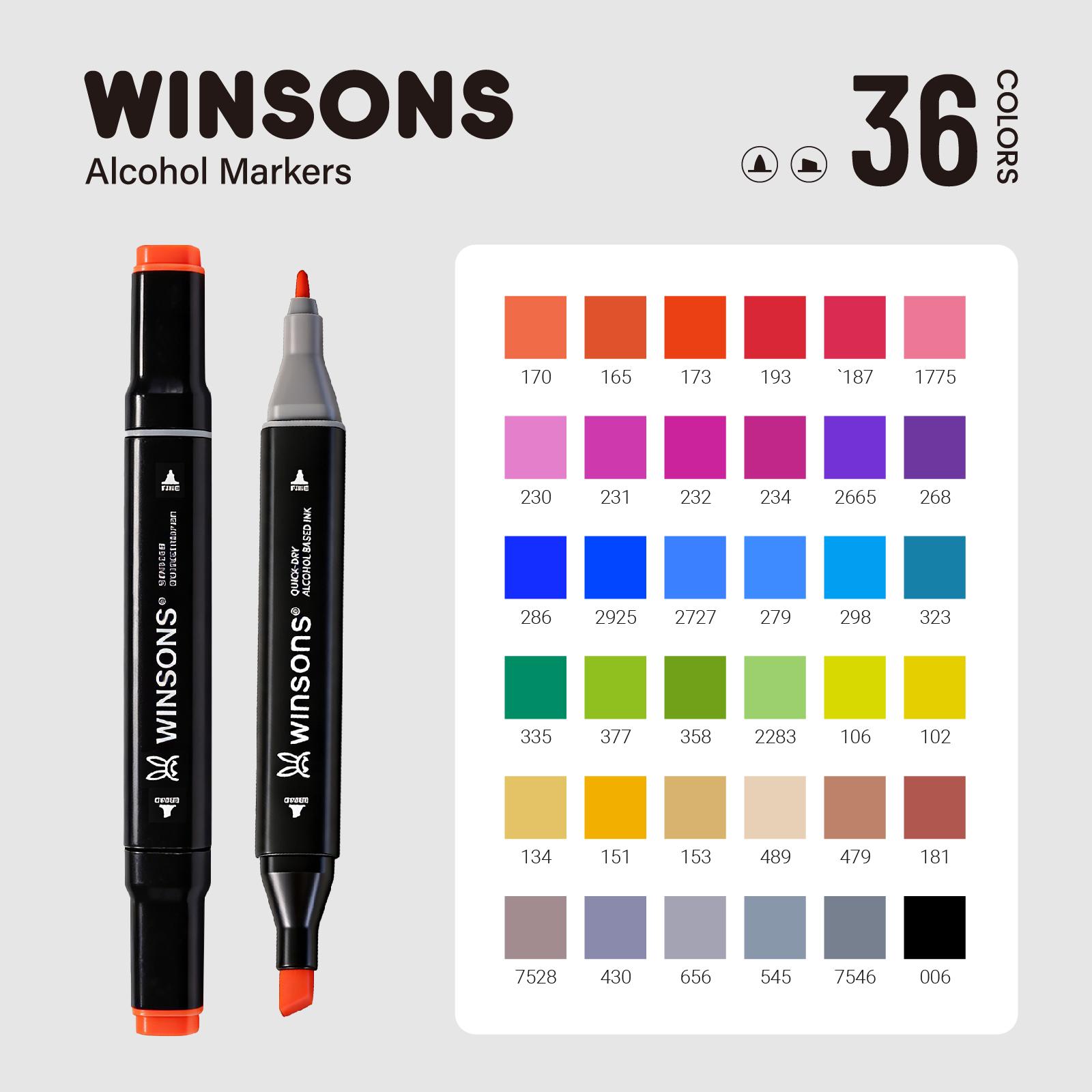 WINSONS 12/24/36/60/120/240 Colors Dual Tip Alcohol Markers Set for Airbrush Marker Replacement