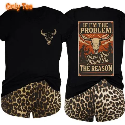 100% Cotton Western Style Athletic Sleeve Shirt with If Im The Problem Youre The Reason Graphic Tee for Men Women Casual Everyday Sports Outdoor Matching Outfit