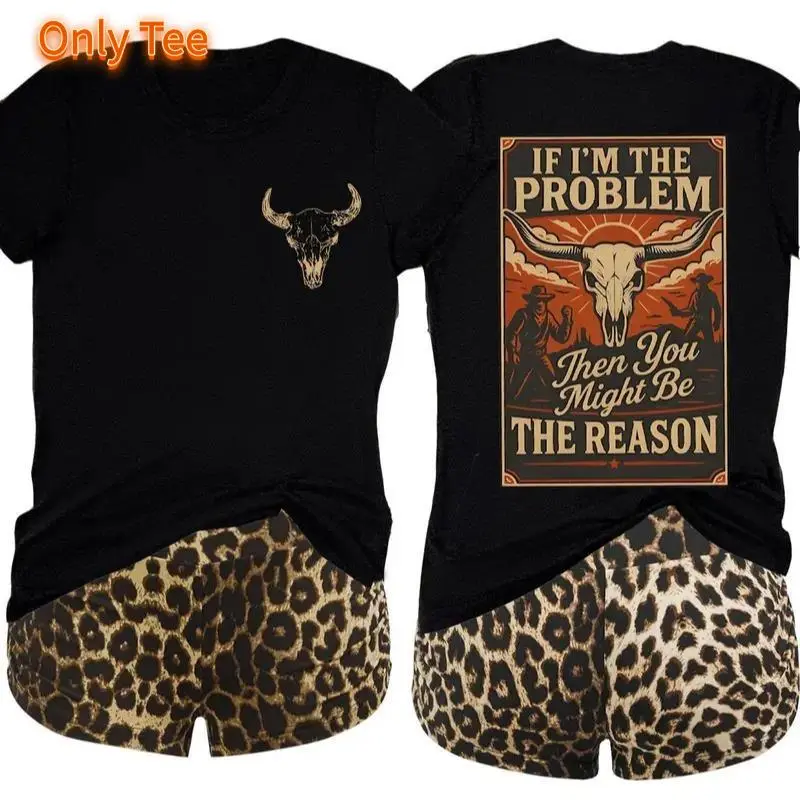 100% Cotton Western Style Athletic Sleeve Shirt with If Im The Problem Youre The Reason Graphic Tee for Men Women Casual Everyday Sports Outdoor Matching Outfit