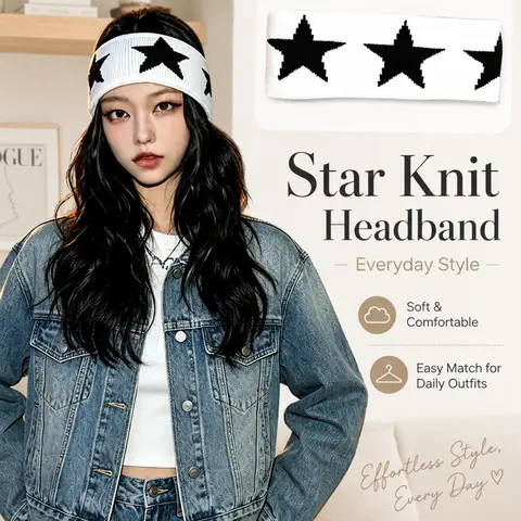 Unisex Star Pattern Knitted Sports Headband, Athletic Headbands, Y2K Style Fashion Hair Accessory for Training, Gym, Workout and Casual Wear, Fashion Headbands, Sweat-Absorbent Headband, Sweat Wicking Headband, Sweatband Headband