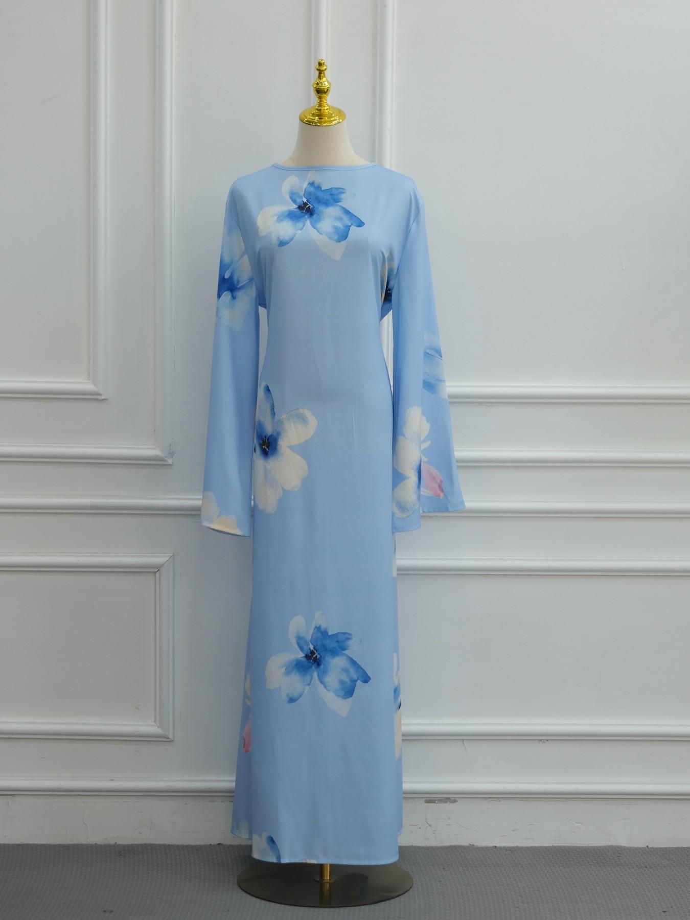 New Women's Elegant Loose-Fit Long Dress, Modest Muslim Clothing, Multi-Color Choice, Bell Sleeve, All Over Floral Print, Casual Daily Wear, Vacation Dress