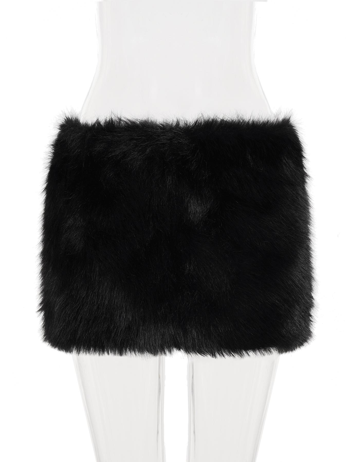 Fashion Street Style Plain Color Faux Fur Low Waist Sexy Mini Skirt, Casual Fashion Skirt, Autumn Winter Slim Fit Bodycon Short Dress, Vintage Hot for Nightclubs Bars
