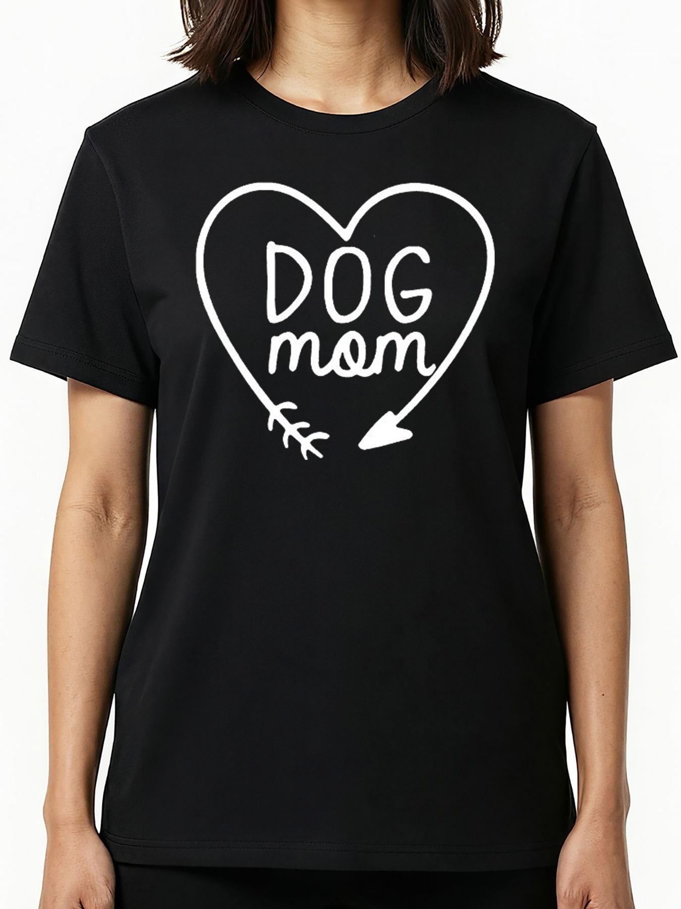 Dog Mom Heart Arrow Crew Neck T-Shirt, Cute Dog Lover Tee, Slim-Fitting Casual Graphic Top, Perfect Gift for Pet Owners