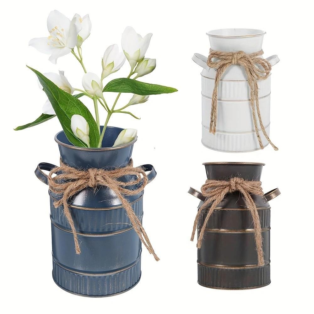 Vintage Rustic Metal Cylinder Vase with Handle, Farmhouse Decor Watering Can, Living Room Desk, Coffee Shop, Garden Party, Wedding Party Decoration