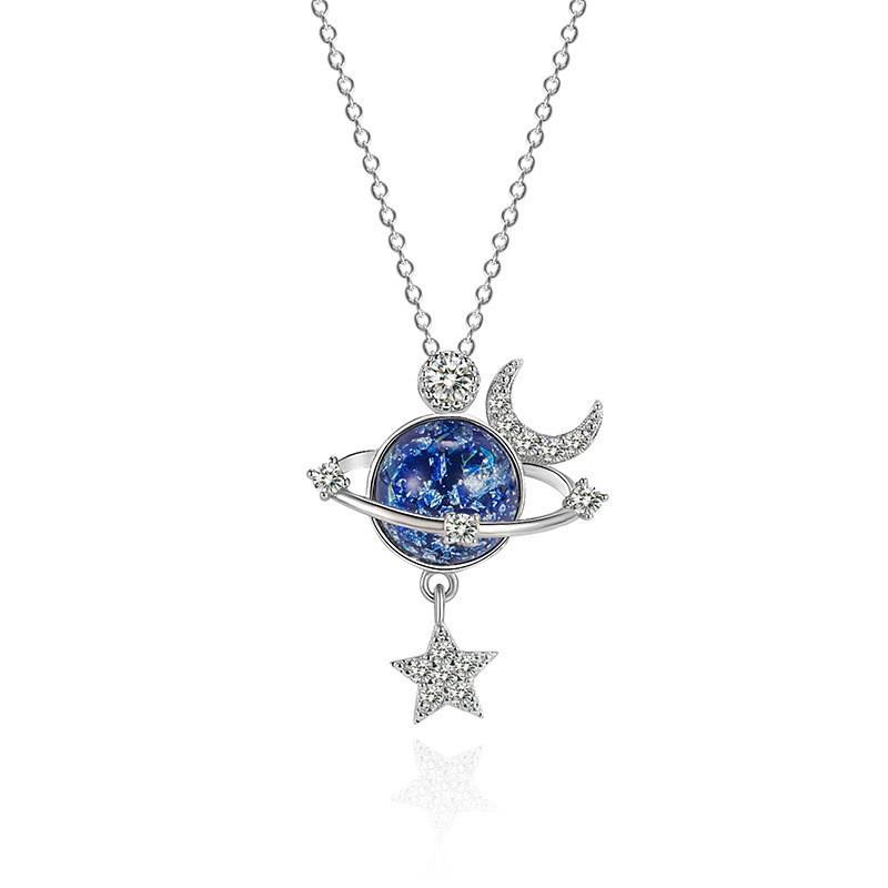 Women's Star Moon Necklace, Universe Planet Clavicle Chain, Simple Cold Style, Luxurious Unique Design Pendant, in Stock