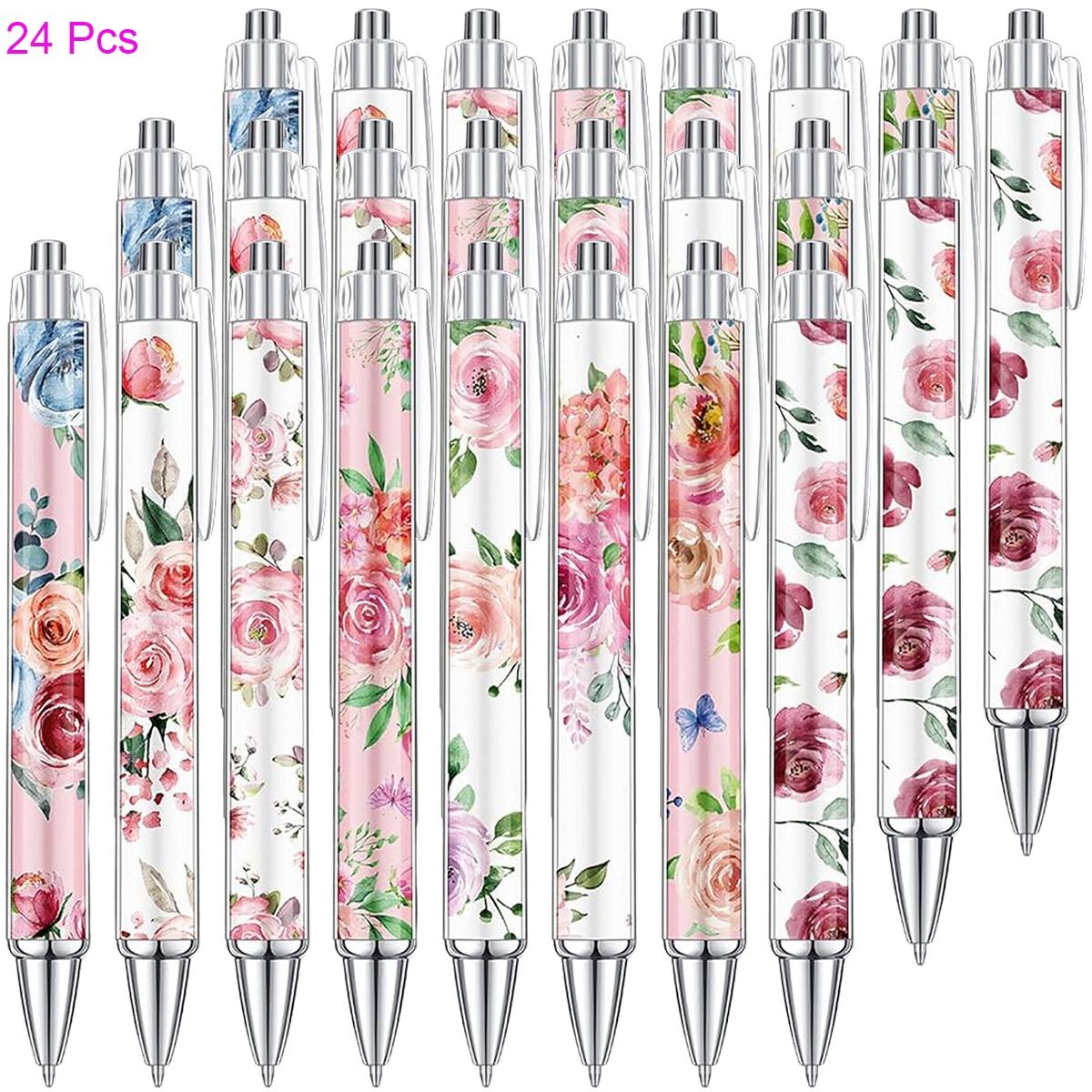 8/16/24 Pieces Flower Ballpoint Pens Bulk, Spring Floral Pens, Colorful Floral Retractable Black Ink for Women, Spring Flower Writing Journaling Gifts Office Supplies