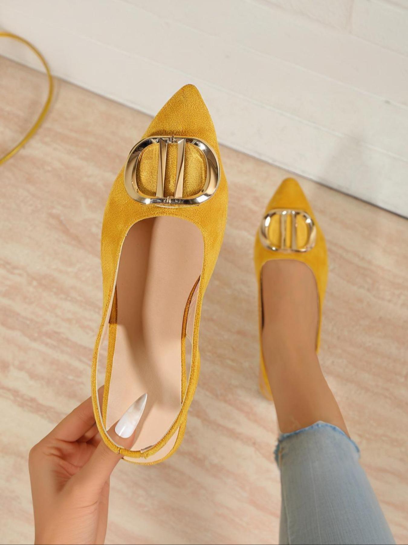 Women's 2026 Hot Trending Metal Buckle Detail Slingback Pointed Toe Flat Pumps, Elegant All-match Footwear for Office, Daily Wear & Evening Occasions, Fashion Dress Shoes for Women & Girls