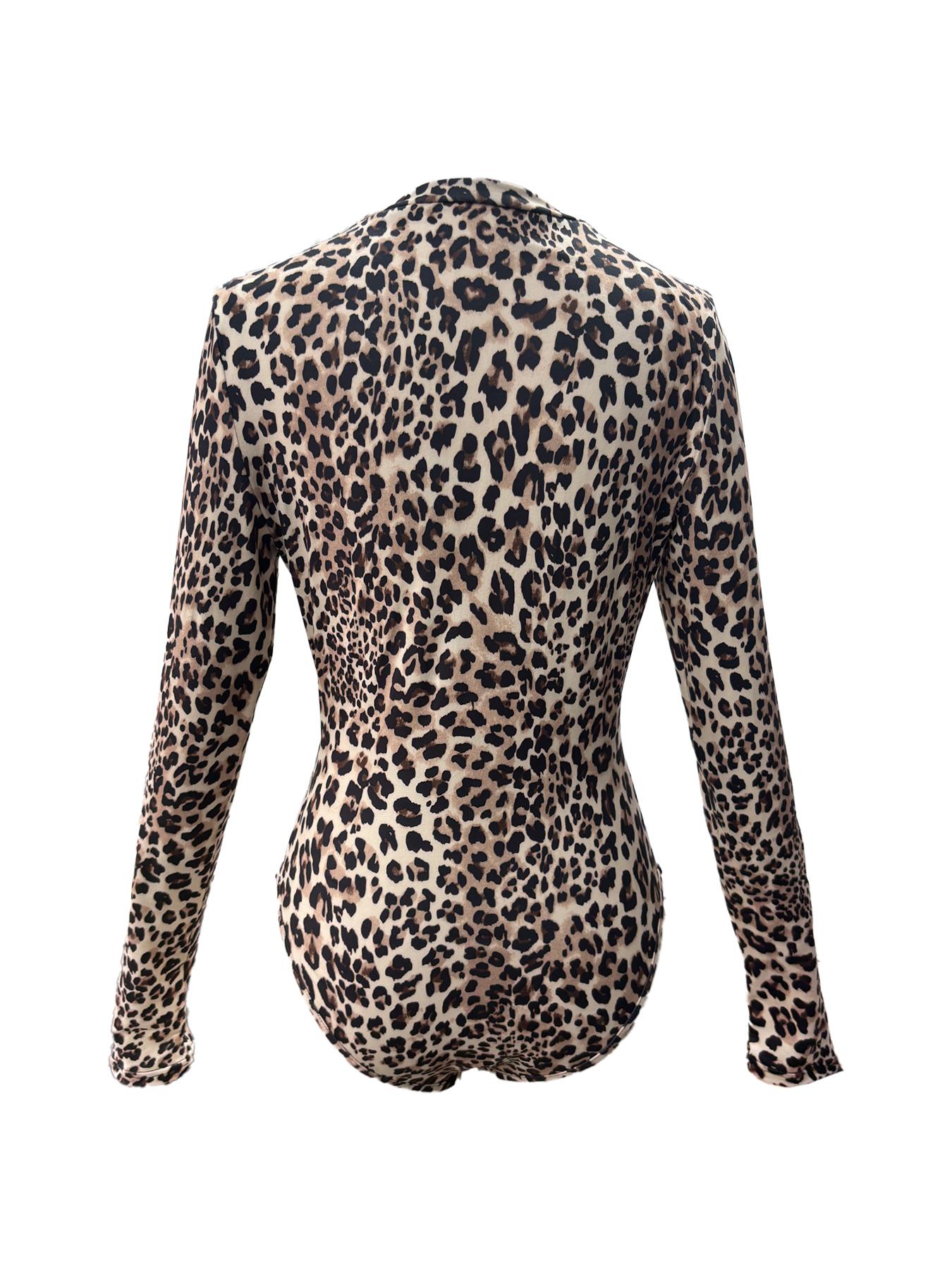 Women's Leopard Print Zipper Thumb Hole Design One-piece Bodysuit, Fashion Casual Long Sleeve Bodysuit for Daily Outdoor Wear, Women Clothes for Spring & Fall, Womenswear