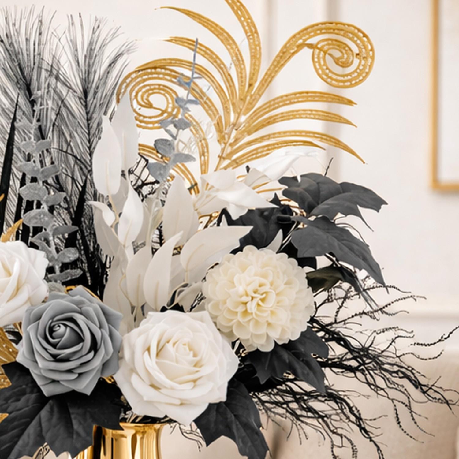 Mixed Floral Arrangement with Roses, Hydrangeas, Willow Leaves, Palm, Eucalyptus, Ideal for Home Decor, Wedding Bouquets, Table Settings