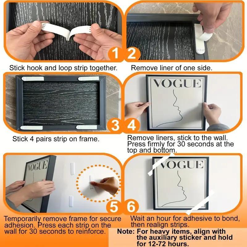 120pcs Strong Nylon Frame Hanging Strips, No-Drill Magic Tape, Reusable Hooks, High-Strength Adhesive, Easy Peel & Stick, Art Lover