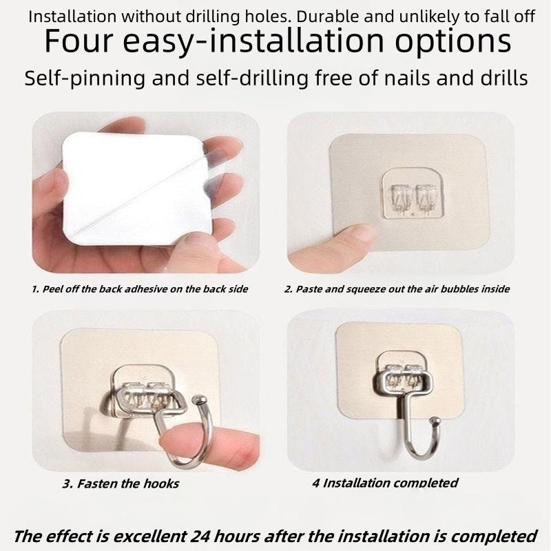 10 pieces of wall mounted hooks with strong adhesive and no need for drilling holesThey can be used to stick kitchen items on the wall without leaving any marks The hooks are made of durable materials Organiser Organizing