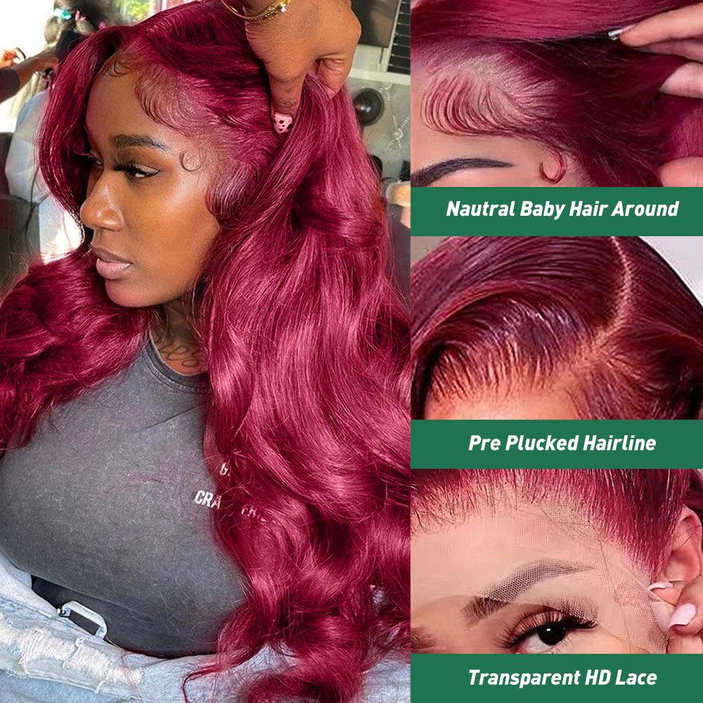 Bling Hair 30 32 inch Burgundy Color Hd Transparent 13x4 Lace Frontal Wig For Women 180% Density 13x6 99J Lace Front Brazilian Remy Wigs