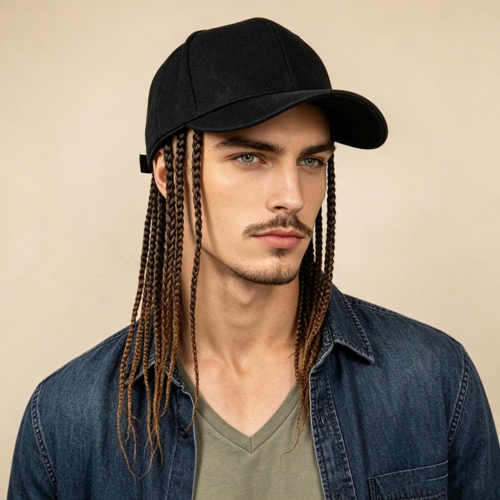Men's Hip Hop Braided Dreadlock Wig Baseball Cap - Adjustable Synthetic Hair Hat