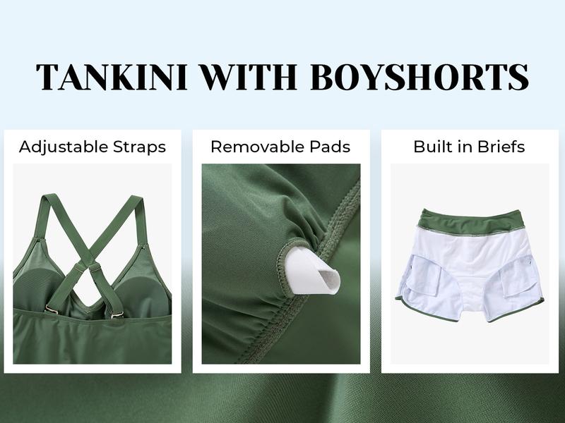 Aqua Eve Womens Tankini with Shorts - Two Piece Tummy Control Swimsuit Athletic Bathing Suit with Pockets 2026 Swimwear