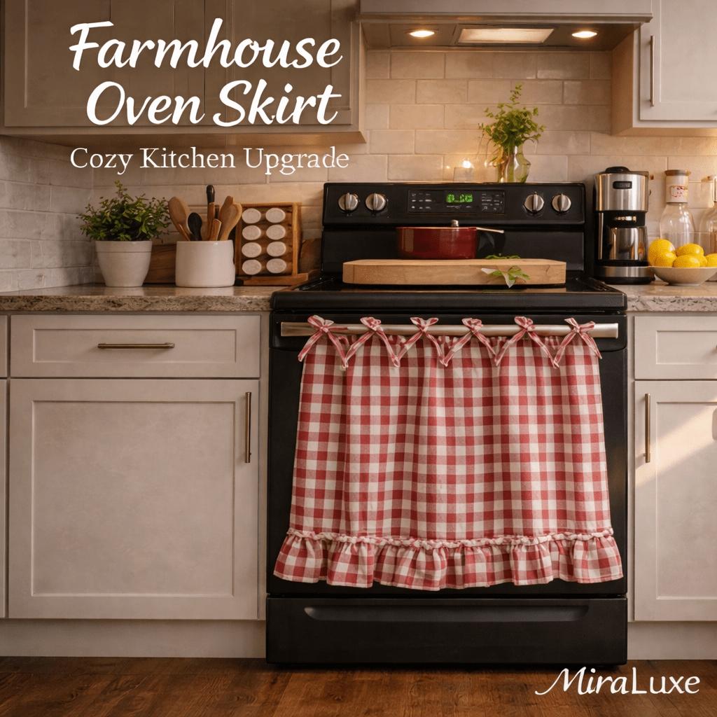 Farmhouse Style Oven Skirt Curtain, Grid Design with Ruffle Edge Strap Cabinet Cover - Suitable for Rural Kitchen Decoration, Oven Stove Cover Curtain, Cabinet Cover Panel, Home Kitchen Rural Style Apron, Durable Cover