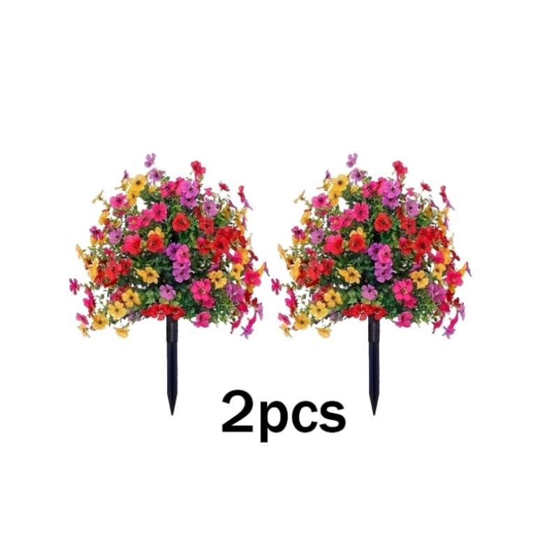2 Bundles Artificial Violet Rose Bushes, Outdoor UV Resistant Waterproof Artificial Fake Flowers, Decorative Flowers, Garden Porch Patio Decor, Low Maintenance No Watering Needed #GLOBAL PICKS