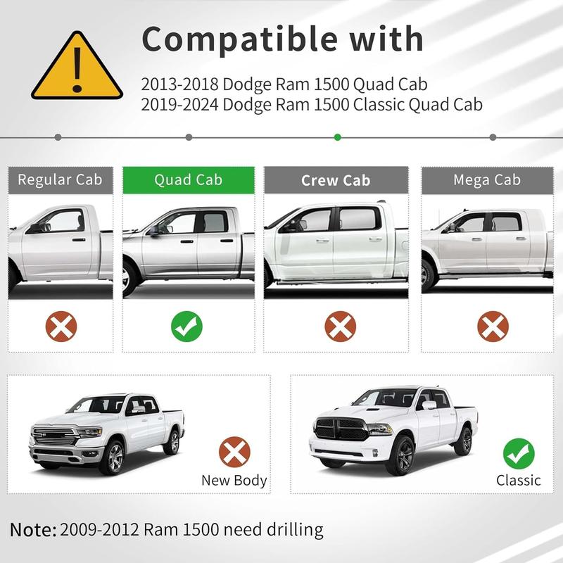 OEDRO Custom Floor Mats Fit for 2013-2018 Dodge Ram 1500 Quad Cab, 2019-2024 Dodge Ram 1500 Classic Quad Cab (NOT for New Body), All Weather Front & 2nd Seat Floor Liners