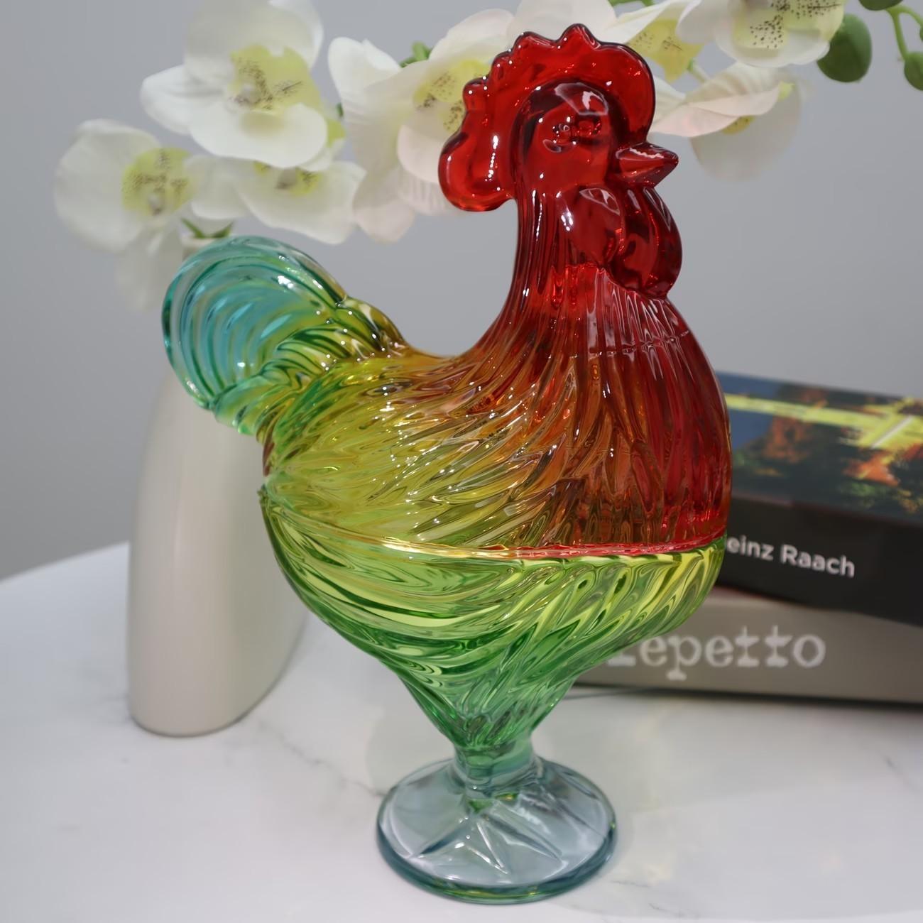 Premium Colored Rooster Shaped Glass Sealed Jar, Beautiful Crystal Candy Dried Fruit Container, Reusable Multipurpose Storage, Home Decor
