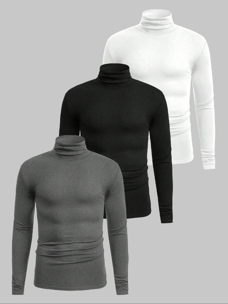 Men's High Neck Warm Top, Knitted Turtleneck, Casual Long Sleeve Shirt, Comfortable Fall & Winter Clothing, Stylish Daily Wear, Perfect for Cold Weather