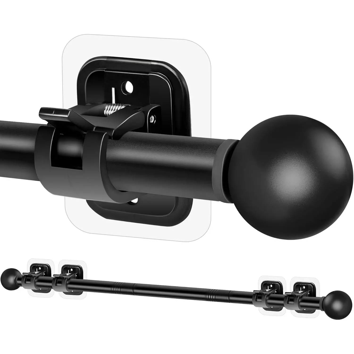 Curtain Rod No Drilling for Renter,30 to 45 Inch No Drill Adjtable, Black | Non Screw, Stick on Apartment Friendly Poles, Screwless Cortineros Para Ventanas with Adhesive Brackets Holders Hooks