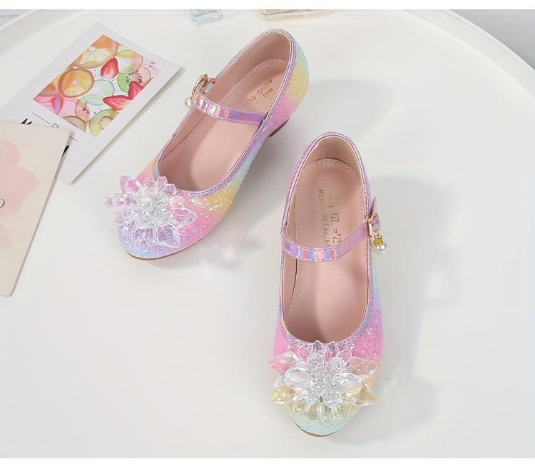 Princess Elsa Themed Girls Crystal Flat Shoes Spring Autumn 2026 New High Heeled Performance Shoes for Little Girls