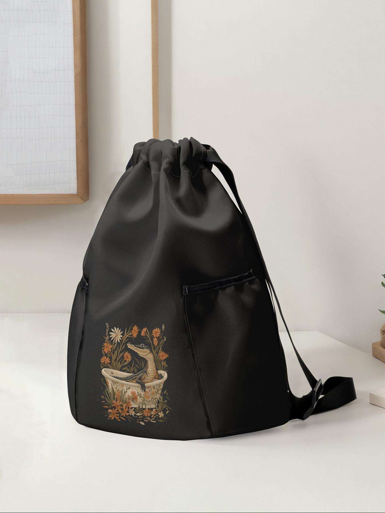 Crocodile Pattern Drawstring Backpack, Large Capacity Durable Gym Bag, Adjustable Straps, Sporty Beach Bag for Men & Women, Casual Sports Bag