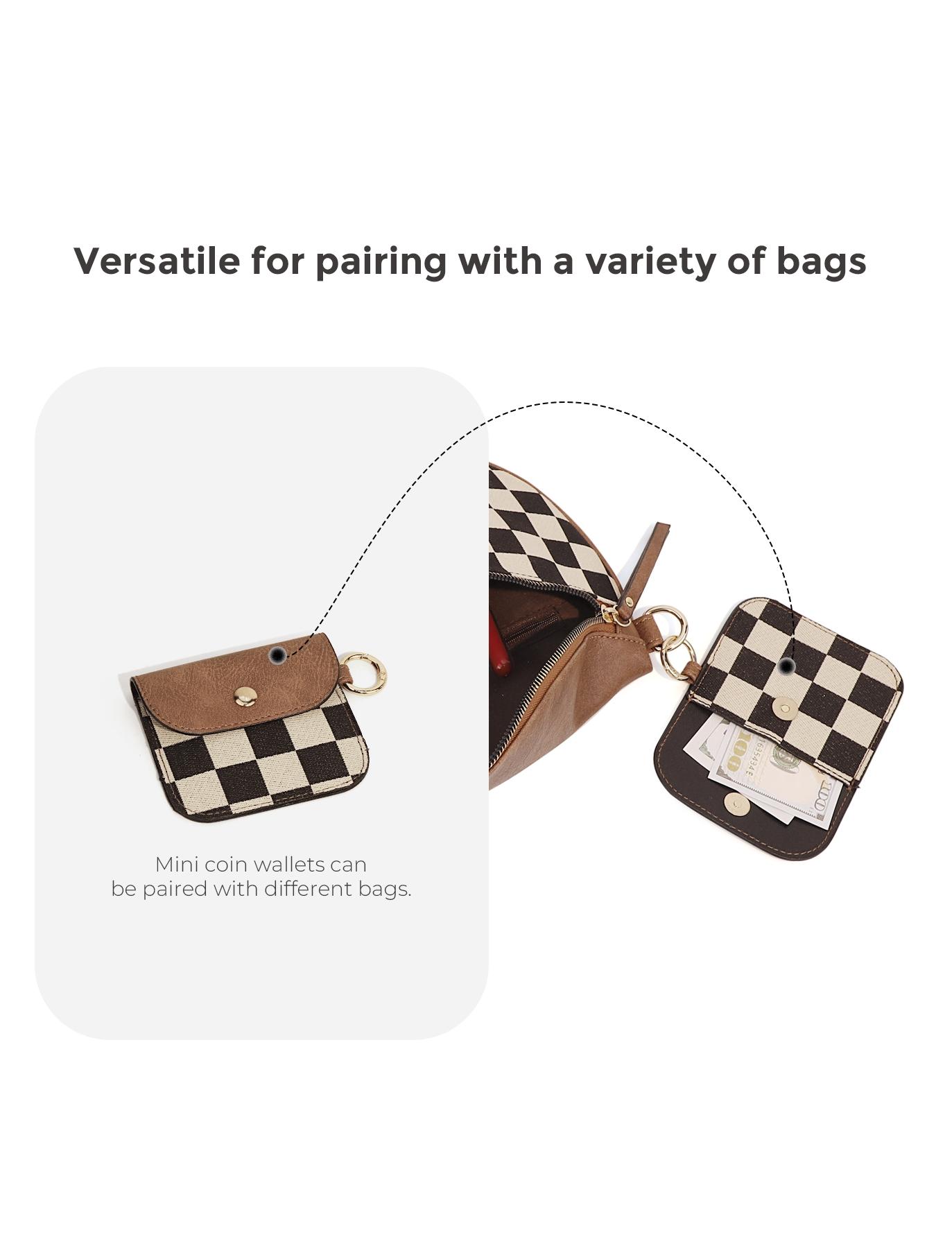 Checkered Small Coin Purse , Mini Earbud Case with Carabiner, Portable Earphone Case Headphone Protective Storage Pouch Bag, Earbud Holder