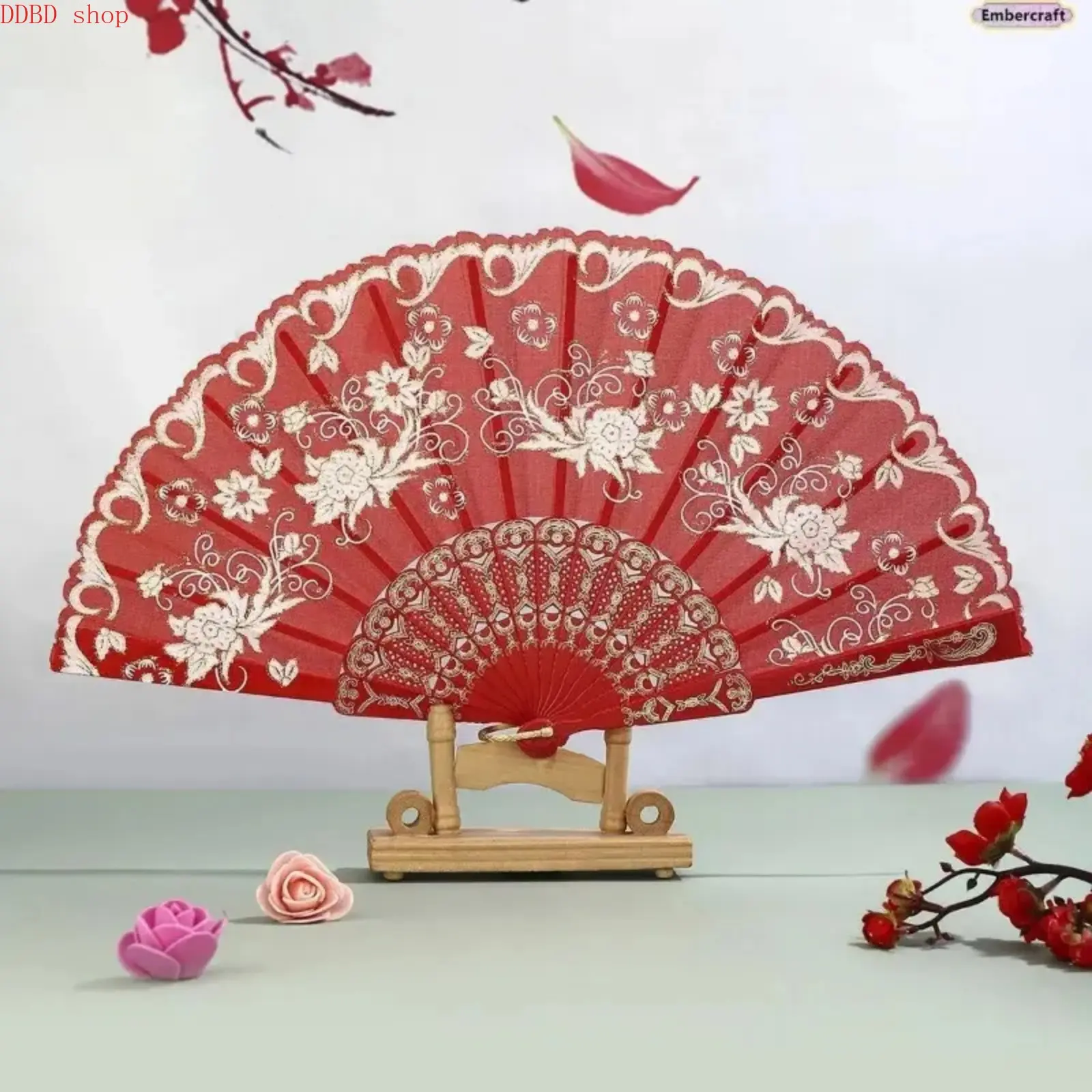 Women's Vintage Baroque Floral Print PVC Hand Fan - Lightweight, Portable Handheld Accessory with Tassels, Decorative, Ideal for Weddings, Wedding Gifts, Auspicious Occasions