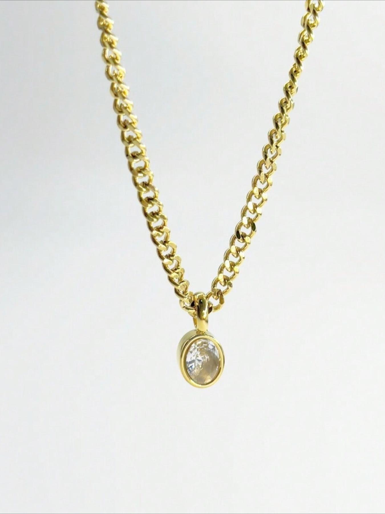 French Minimalist Fashion Elegant Oval Zircon Pendant Stainless Steel Necklace, Stylish Versatile Women's Daily Commute Jewelry Rhinestones Pendant Necklace